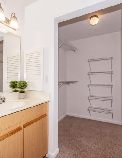 Walk-In Closet With Wire Shelving & Bathroom Vanity